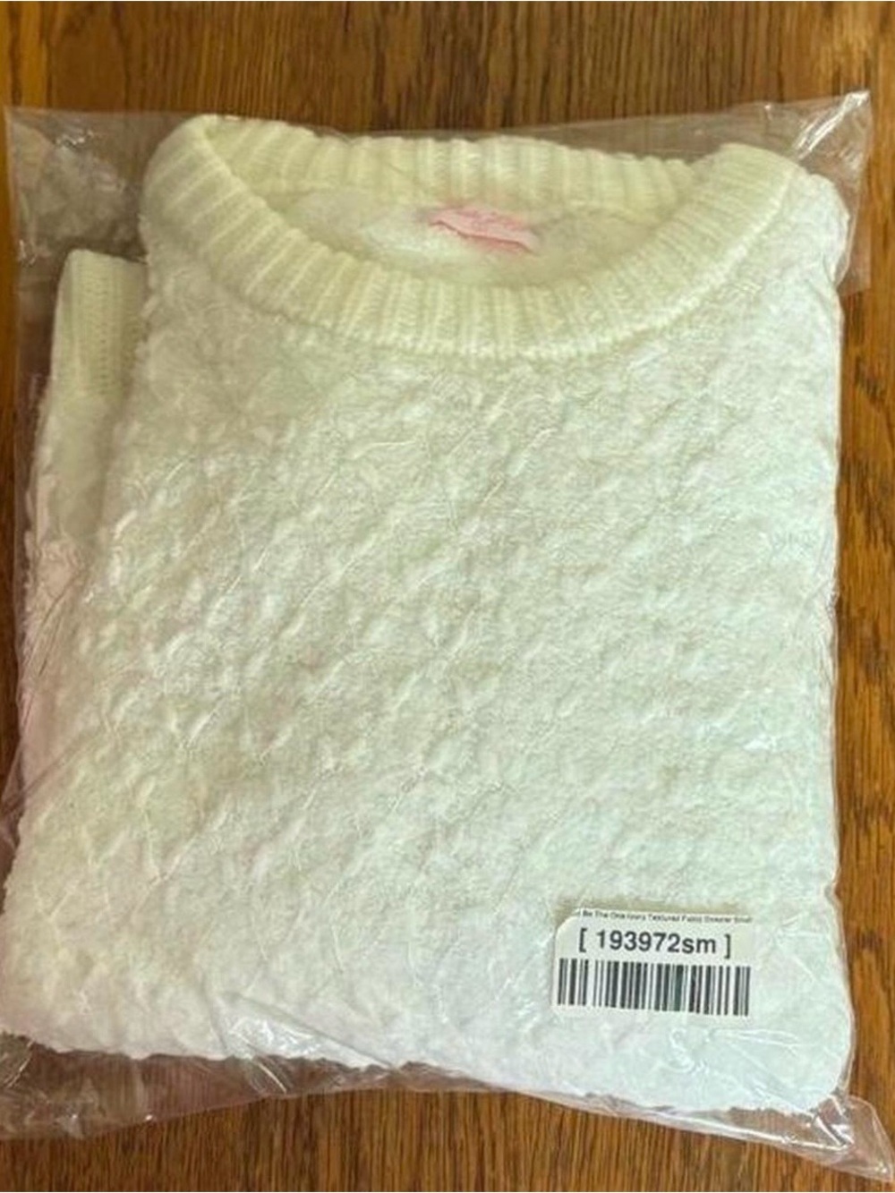 Pink Lily White Cable Knit Crewneck Sweater